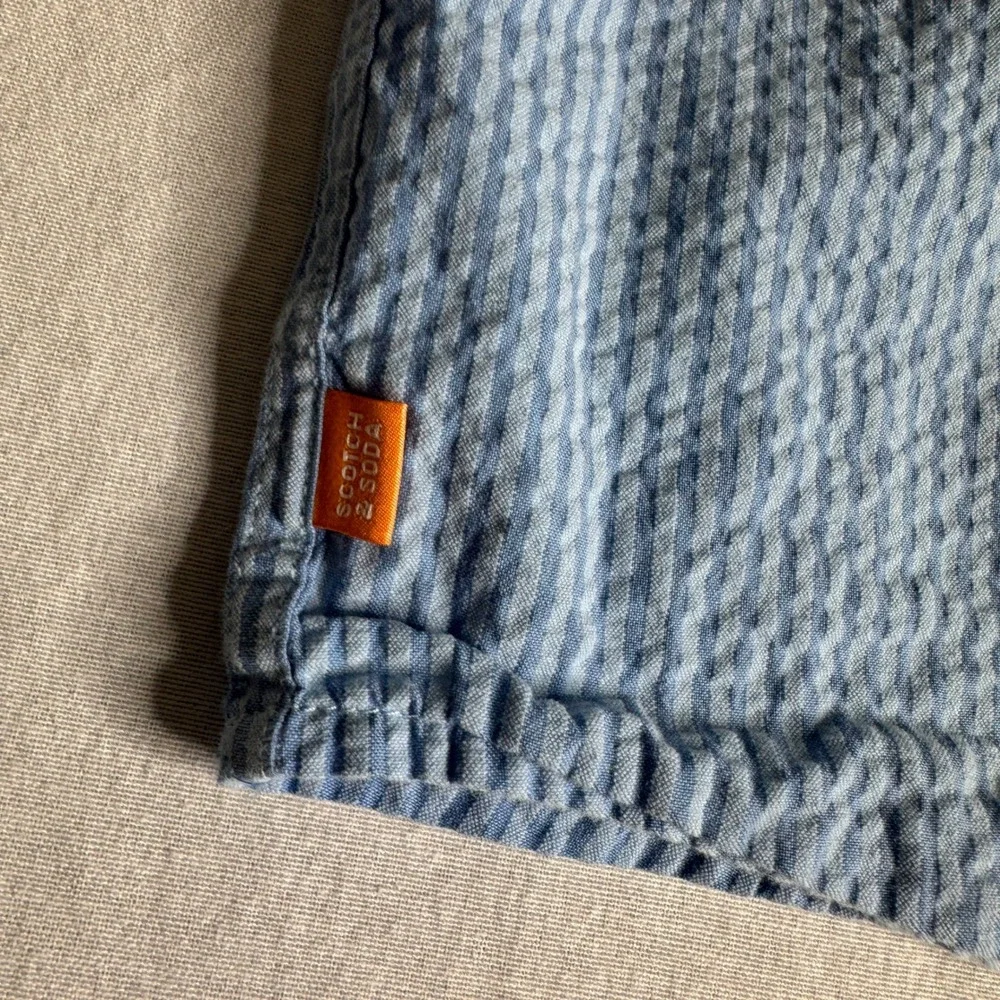Scotch and Soda Boys Blue Seersucker Orange Juice Button Down Shirt Kids 8